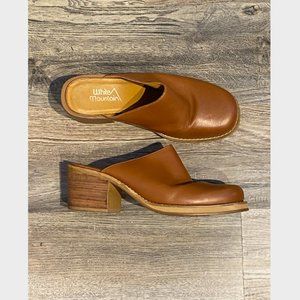 White Mountain Leather Mule Block Heels